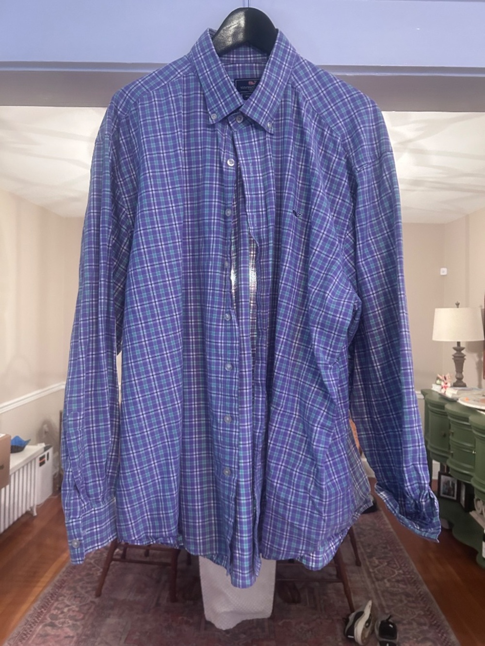 Vineyard Vines Whale Shirt Men's Purple Green Plaid XXL
